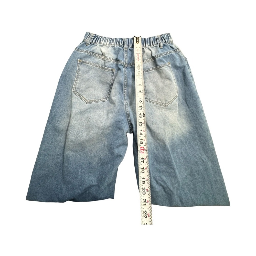 SHEIN Curve Jeans Womens 0XL Light Wash Star Patchwork Wide Leg Distressed Denim - Picture 7 of 11